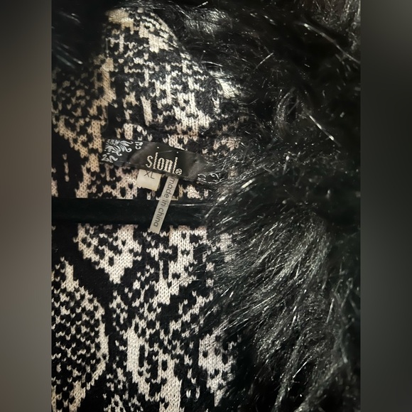 SIONI Viscose blend Fur Trim Python Print Pocketed Cardigan XL - Picture 4 of 5